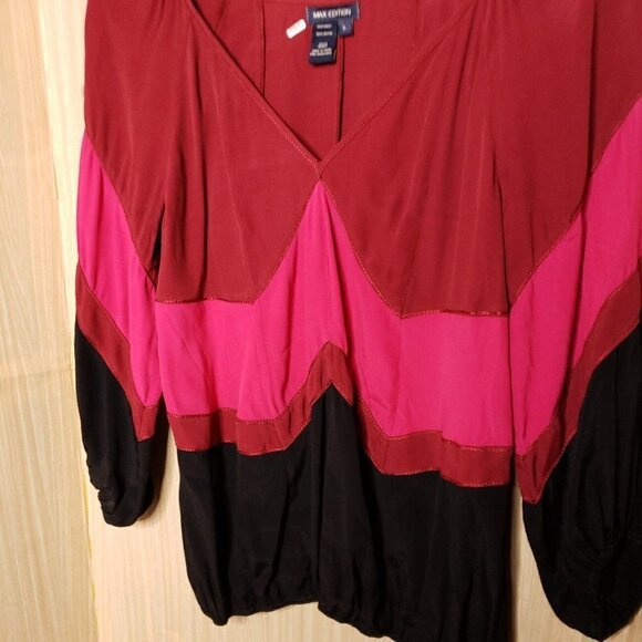 Max Edition Womens Bold Color Striped V Neck Blouse Large - Picture 3 of 5